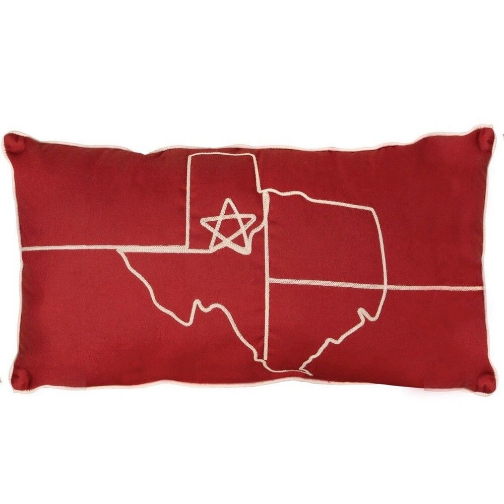 Texas Proud Lumbar Decorative Throw Pillow  Red Texas Star Embroider 14 x 24"